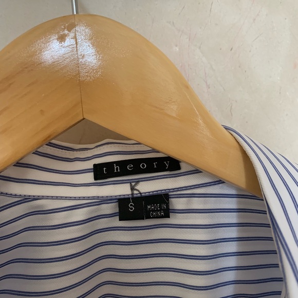 Theory blue and white striped button down blouse - Picture 2 of 2